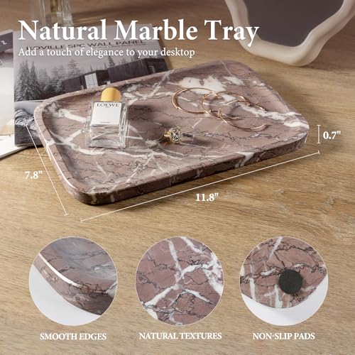 Koville Marble Tray, 12"x8" Marble Vanity Tray for Countertop Bathroom Kitchen Dresser, Decorative Catchall Trays for Perfume Jewelry, Rectangular Stone Serving Tray(Purple) - color: Purple