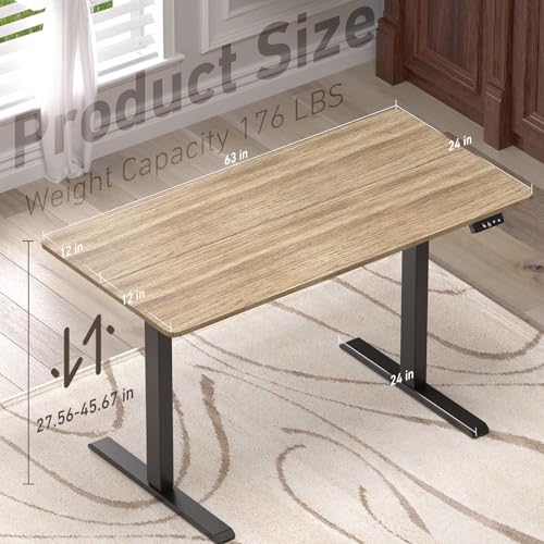 Ywin Electric Height Adjustable Standing Desk with Wheels, 63 x 24 inches Ergonomic Stand Up Desk for Home Office - color: Light Antique