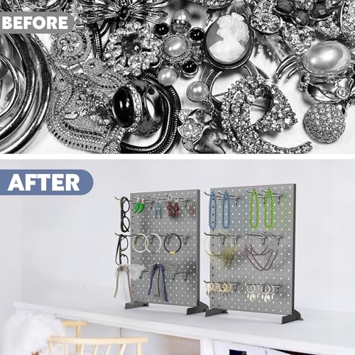 WALMANN Metal Tabletop Pegboard Display Stand for Craft Shows, 12" x 16" Countertop Peg Board with Hooks for Jewelry & Accessories (Black Pegboard with Hooks) - style: Black Pegboard with Hooks