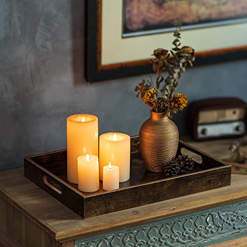Hanobe Brown Decorative Serving Trays: Rustic Brown Rectangle Tray Decor with Cutout Handles for Coffee Table Ottoman Living Room Kitchen Home Decor, Large - size: 15.8" x 11.8" x 2"