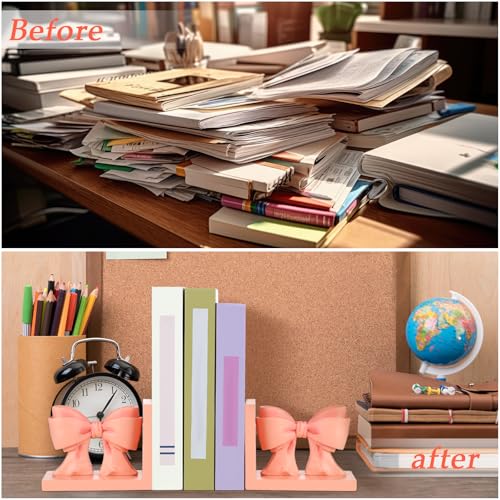 2 Pcs Pink Bow Bookends Coquette Home Decor Cute Sculpture Book Ends Resin Pink Bookends Shelves Bow Nursery Decoration for Bedroom Home Office Nursery Decor Birthday Gift - style: Bow