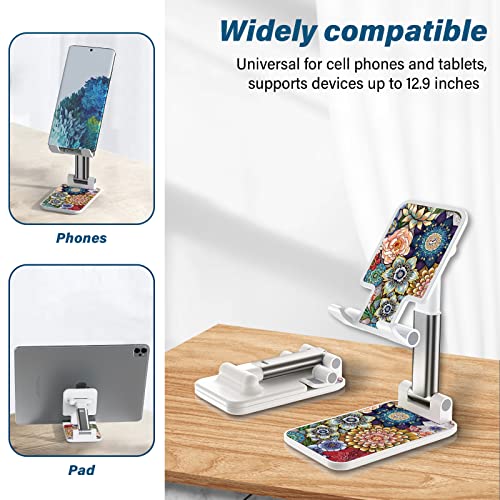 Foldable Desk Phone Holder - Adjustable Angle iPhone & Samsung Smartphone Stand - color: Vintage Flowers