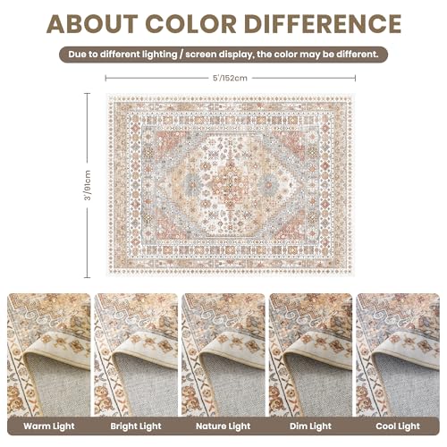 zesthome 3x5 Area Rug Ultra Soft Washable Rug, Non Slip Area Rug Indoor Entrance, Stain Resistant Rugs for Living Room Bedroom Vintage Home Decor (Orange,3'x5') - color: Orange, size: 3' x 5' (Rectangular)