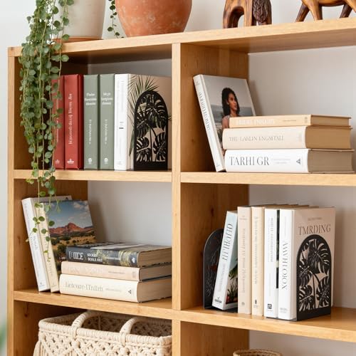 HappyHapi Decorative Bookends, Metal Book Ends for Shelves, 1 Pair Book Holder for Heavy Books, Boho Style Ends for Home Office Library, 4.61X 3.54 X 7 Inch