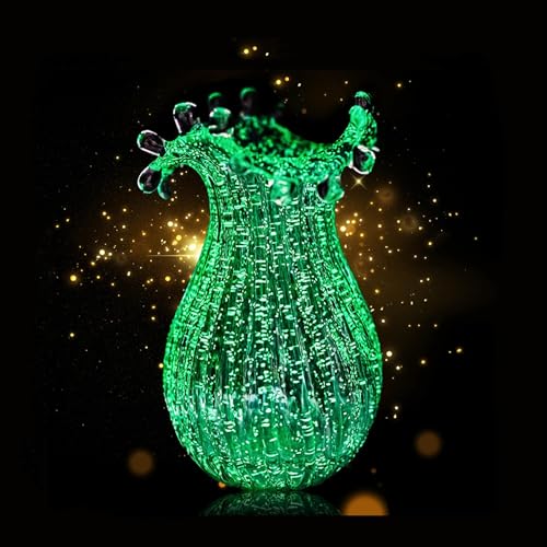 QFkris Hand Blown Glass Luminous Vase for Flowers 8" Teal Crystal Bubble Vases for Bouquet Home Decor Decorative Centerpieces Unique Gift for Birthday Housewarming Mothers Day - style: Luminous