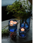 ARIAMOTION Blue Candle Holder for Pillar Tealights Modern Bubbles Glass Hurricane Cylinder Vases Table centerpieces Kitchen Island Dining Room Coffee Bar 8" 5" 3.5" Height Set 3 - color: Bubbles Blue