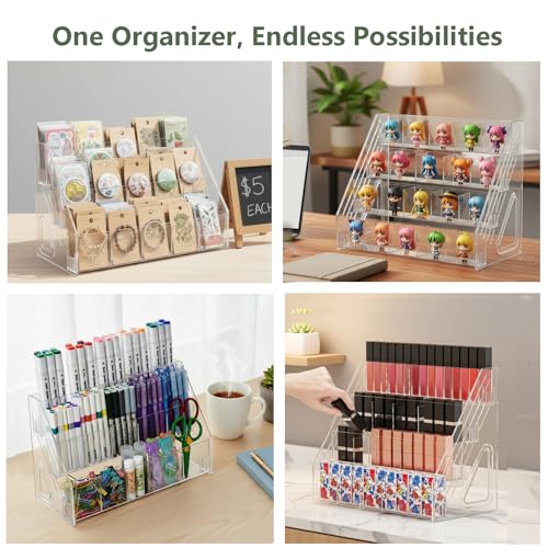 Bookmark Display Stand for 2.5''Bookmark, 5 Tier 25 Pockets Clear Acrylic Sticker Holder for Vendor Events Retail, Portable Stamp Display Shelf Rack