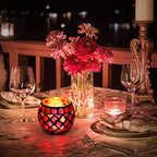 Kichvoe Glass Candle Holder: Romantic Tealight Holder European Style Mosaic Cup for Home Decor, Parties, Weddings - 2.75 Inch Votive Candle Cup