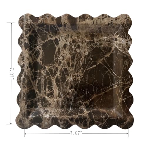 Vintage Natural Marble Tray Small Ornaments Scalloped Tray Handmade Storage Dish for Counter, Vanity, Dresser, Nightstand and Desk (Coffee Net) - color: Coffee Net