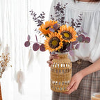 Straw Woven Glass Vase 6.29''x1.77''x3.15''Boho Glass Flower Vase Country Rustic Style Vase Glass Vase for Floral Arrangements Housewarming Party Home Decor (C Style 6.29IN) - size: 6.29IN
