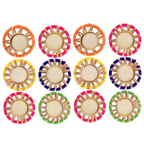 SATVIK 12 Pcs Round Chakra Metal Diya Festive Diwali Pooja Pujan Candle Tea Light Holder Oil Lamp Home Mandir Office Decoration Table Diya - size: Pack of 12