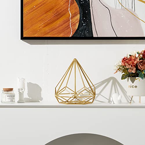 HLQMFHT 6 inches-Bright Gold Iron Sphere-Diamond Shape, Geometric Sculpture Decorative Sphere,Tabletop Decorations for Living Room, Study，Bedroom，Modern Home Decor Accents - color: Gold-c