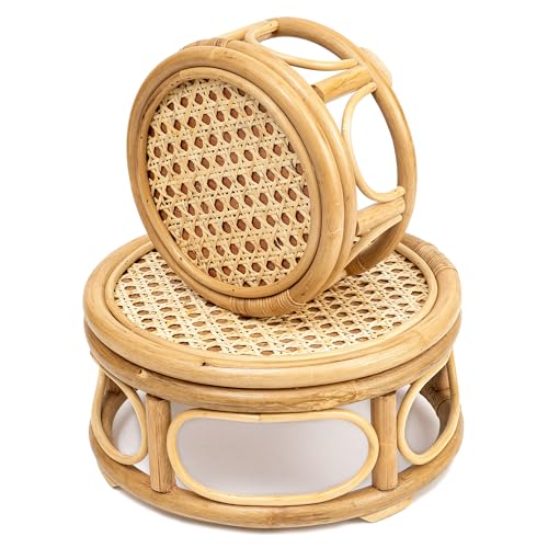 KUTORKILL Set of 2 Large Rattan Wicker Round Risers Decorative Indoor Plant Stand, Mid Century Minimalist Modern Plant Stands, Boho Short Plant Stand Holder Suitable Fits 8'' and 12'' Pots - size: 9.0" & 12"