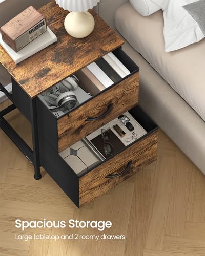 SONGMICS Dresser for Bedroom, Chest of Drawers, Nightstand, Steel, MDF, 2 Non-Woven Fabric Drawers, Storage Organizer Unit, Closet, Entryway, Rustic Brown and Ink Black ULGS312B02S - color: Rustic Brown + Ink Black, size: 1 Pack