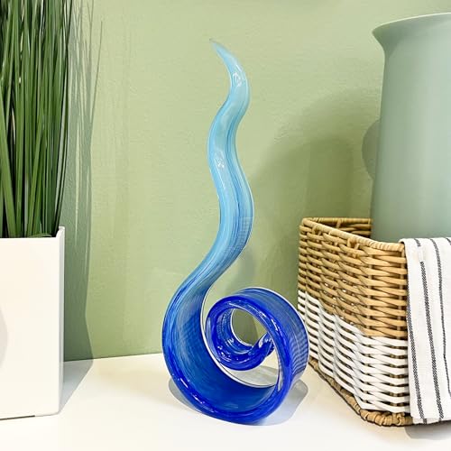 11.4" Tall Hand-Blown Glass Sculpture Murano-Style Sculpture Art Ornament Statue Figurines Home Decor Accent Piece Coastal Ocean Nautical Home Decor,Shelf,TV Stand,Tabletop Centerpieces,Wonderful Gift - color: Gradient Blue
