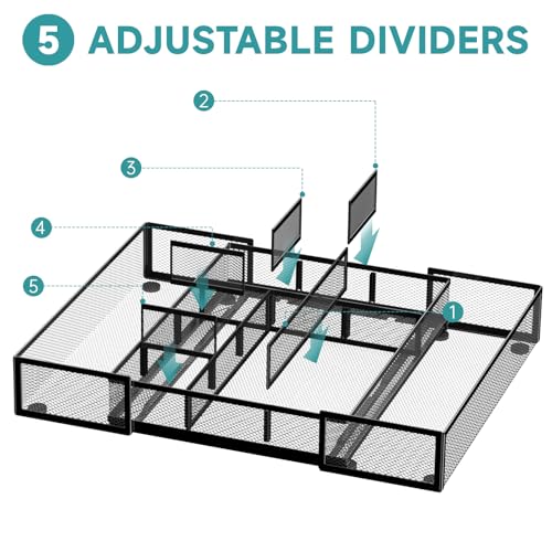 2 Pack Expandable Desk Drawer Organizer Tray with 10 Adjustable Compartments Metal Mesh Office Drawer Organizer for Home, School Supplies, Makeup Vanity & Jewelry (Black) - color: 2 Pack Black