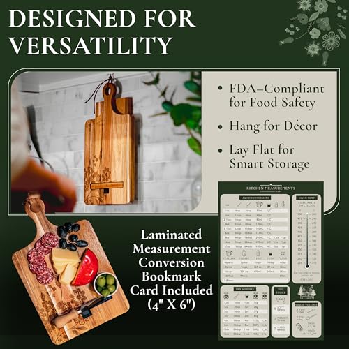 Wood Cookbook Stand for Kitchen Counter, Mother's Day Gift for Mom, Reversible Acacia Recipe Book Holder, Cooking Measurement Conversion Card, Adjustable Tablet Holder, Charging Cable Slot - style: Country Rustic