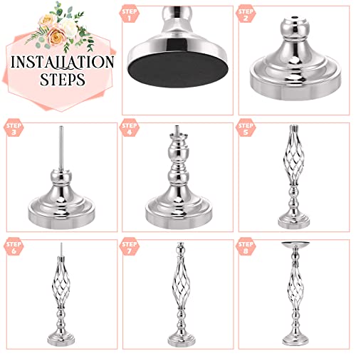 Rtteri 20 Pcs Metal Flower Arrangement Stand Wedding Flower Centerpieces Stand Elegant Metal Vase Candelabra Candle Holder for Wedding Reception Table Decor Party Hotel Home Decor (Silver)