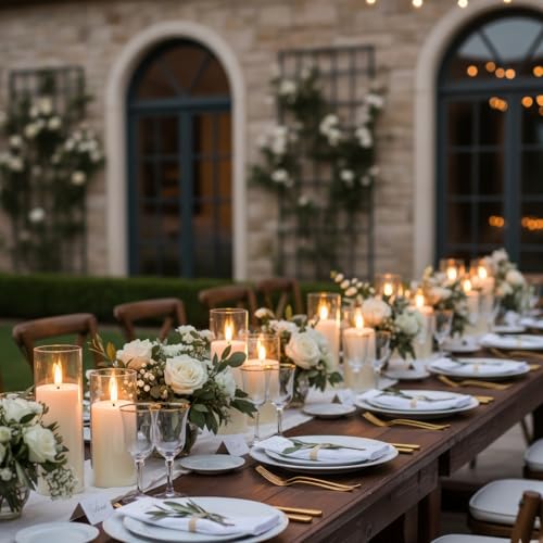 Homemory Ivory Acrylic Flameless LED Candles, Battery Operated with Remote Control and Timer, Electric Fake Candles for Wedding, Home Decor, Set of 9 - color: Ivory