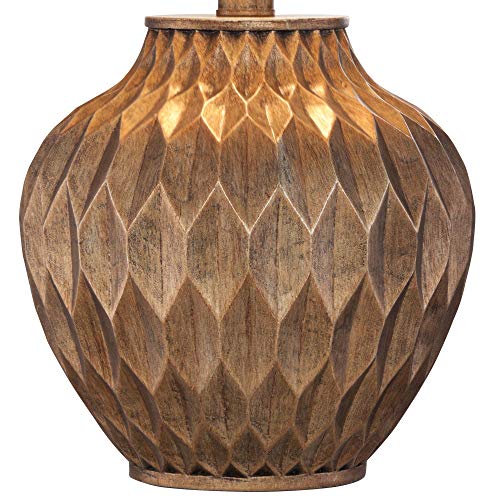 360 Lighting Buckhead Traditional Style Small Accent Table Lamps 22" High Set of 2 Warm Bronze Geometric Urn Tapered Drum Shade for Living Room Bedroom House Bedside Nightstand Home Office - color: Bronze - Set of 2