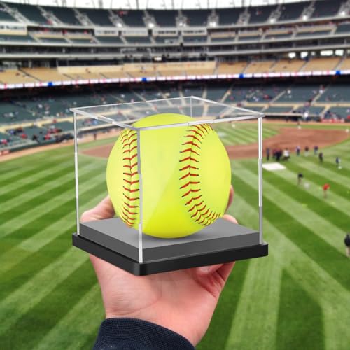 4PCS Softball Display Case Acrylic Clear Display Box Baseball Tennis Golf Protected Stand for Signed Memorabilia Large 12 Inch Sports Game Ball Storage Box - style: Softball