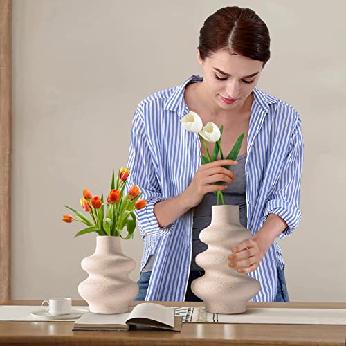 Ceramic Vases Set of 2-White Vase for Modern Home Decor, Flower Vases for Aesthetic Room Decor,Boho Decor Wedding Dinner Table Party Office Centerpiece Table Decorations (A White) - color: A White