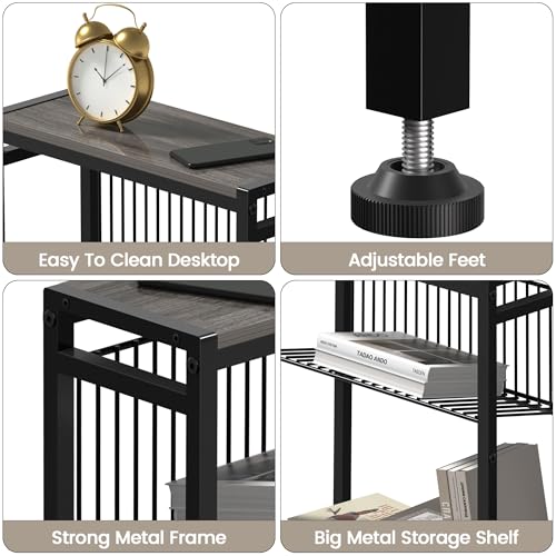 End Table Set of 2 for Small Space, 3-Tier Narrow Side Table with Magazine Holder,Slim Nightstand, Skinny Snack Couch Table in Living Room, Bedroom Study and Balcony (Grey) - color: Grey-2pcs