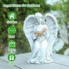 Angel Statue Outdoor Decor, Elegant Angel Garden Statues Reading Book with Solar LED Lights Yard Decorations Lawn Ornaments Figurines Resin Sculpture for Outside, Angel Gardening Gifts - style: Ancient Book