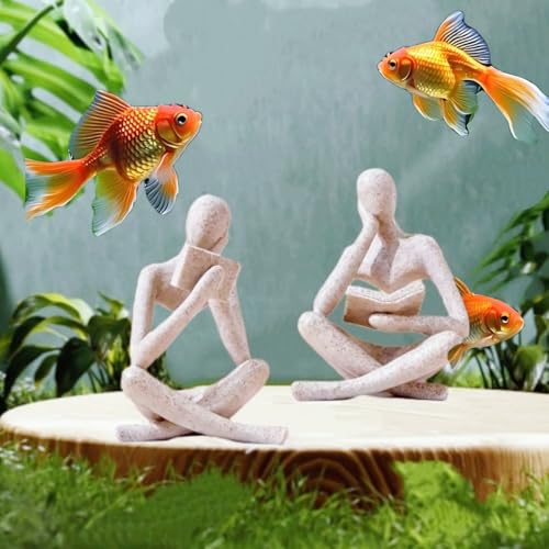 Reading Thinker Statue, Sculptures Abstract Art Ornament, Modern Aesthetic Figurine Decoration Set of 2 Status for Home Living Room Bedroom Office Shelf Table Desk Bookshelf Decor (Sandstone) - color: Sandstone