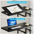 Tribesigns Height Adjustable C Table with Wheels, Mobile Couch Snack Side Table with Tiltable Drawing Board, Sofa Bedside Laptop Stand C Shaped TV Tray with Storage Shelves (Black) - color: Black