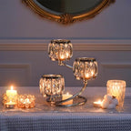 Metal 3 Arm Crystal Candle Holder - Tea Light Centerpiece Candle Holder, Votive Holder with Sparkling Crystal Bowl, Suitable for Wedding, Table Centerpiece, Home Decor (1, 3 arm-Silver) - size: 3 arm-Silver