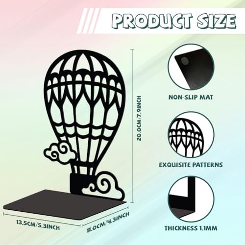Peacoblue Metal Bookends for Shelves, Modern Decorative Heavy Duty Study Book Support Stoppers for Office, Desk, Shelf, Room 5.3"x4.3"x7.9" Cast Iron Simple Tall Bookends, 1 Pair (Hot Air Balloons) - style: Hot Air Balloons