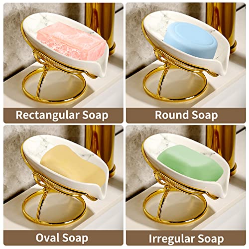Dobbyby Leaf-Shaped Ceramic Soap Dish with Drain, Holder, Saver, Tray, Bar Soap Holder, Easy Cleaning, for Shower Bathroom Kitchen Sink Bathtub, Pro-Environment White - color: White