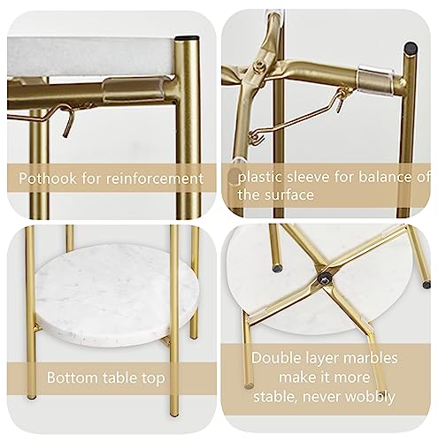 Gold Plant Stand Indoor Tall - 2 Tier White Marble Top Side Table, 29.5 Inch Modern Round Metal End Table for Living Room Corner, Small Bedside Tables for Entryway & Bedroom (11x11, Gold)