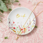 Crisky Bride Jewelry Ring Dish for Bridal Shower Wedding Gifts Engagement Gifts for Bride to Be Bachelorette Bridal Party, Fiance Gifts for Women Floral Trinket Tray - style: Wedding Bride