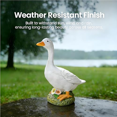 Garden Outdoor Decor Goose Flower Statue, 9.5 Inch Goose Figurines Garden Statues & Sculpture Decor for Patio, Porch and Lawn, Goose Memorial Stone - color: Wlecome Goose