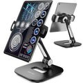 AboveTEK Tablet Stand Holder, Stylish Aluminum iPad Stands, Foldable 360° Swivel Table Stand Holder fits 4-11" Tablets/Smartphones for Kitchen Bedside Office POS Showroom Reception (Black) - color: Black, size: 4"-11"