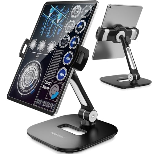 AboveTEK Tablet Stand Holder, Stylish Aluminum iPad Stands, Foldable 360° Swivel Table Stand Holder fits 4-11" Tablets/Smartphones for Kitchen Bedside Office POS Showroom Reception (Black) - color: Black, size: 4"-11"