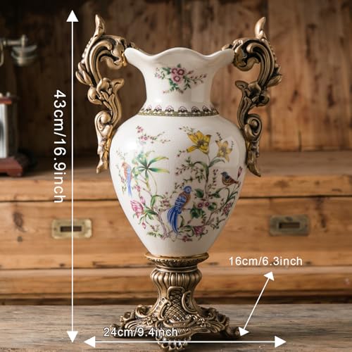 Tall Table Modern Vase,Large Ceramic Flower Vases for Shelf Home Decor,Creative Classic Pink Vase 16.5 inch,Sophisticated Vessel for Decorative Branches and Dried Flower. (Bird Bloom Blue) - color: Bird Bloom Blue