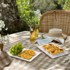 FOCUSLINE 8 PCS Plastic Serving Trays, White and Gold Rim Plastic Serving Platters, Disposable Tray for Food, Perfect for Wedding Parties - color: White