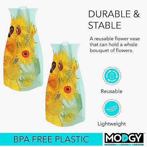 MODGY Expandable Flower Vase, Plastic Decorative Modern Foldable Printed Vases for Centerpieces for Wedding, Dining Table, Home Decor, Living Room, Bathroom, Sunflowers, Vincent Van Gogh, 2 Pack - style: 2 Pack