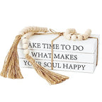 Decorative Books for Home Decor, White Faux Books for Decoration, Rustic Farmhouse Stacked Display Books with 52in Wood Bead Garland for Coffee Tables Living Room (TAKE TIME to DO) - style: TAKE TIME TO DO