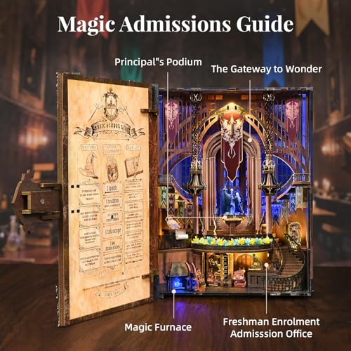 CCCDF Book Nook Kit - DIY Miniature House Kit for Adults, Teens, Booknook Tiny House Bookshelf Decor 3D Wooden Puzzle, Gifts for Family, Friends (Magic Admissions Guide) - style: Magic Admissions Guide