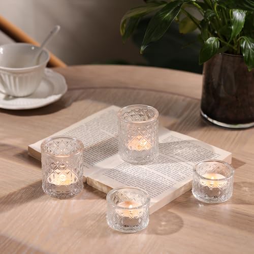 NITIME Assorted Votive Candle Holders Set of 24, Clear Glass Candle Holder in Bulk, Tea Light Holders for Wedding Table Decor, Party & Home Decoration, Fits Standard Votives & Tea Lights - color: Clear