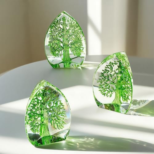 QFkris Crystal Tree of Life Decor Figurine for Home Decor, Office Desk, 3.7" Glass Tree of Life Paperweight for Positive Energy, Money, Good Luck, Lucky Gifts for St. Patrick's Day Women, Mom - size: Large
