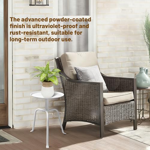 Plant Stand Indoor Outdoor, 11'' Round Black Mid Century Single Plant Table, 3-Leg Small Metal Plant Holders Flower Pot Stand, Modern Round Small Side End Table with Raised Design (White) - color: White
