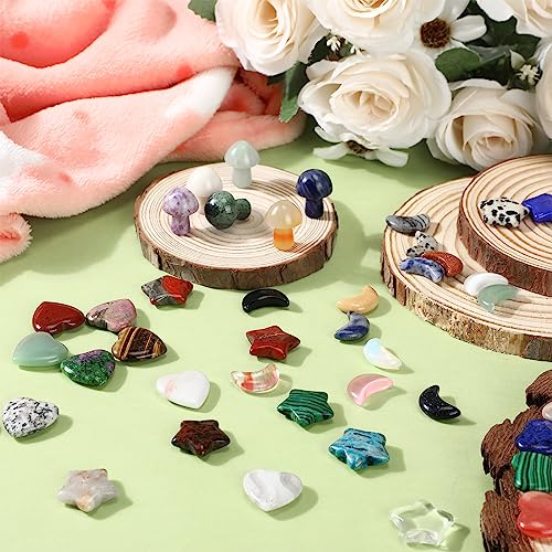 Nuenen 60 Pieces 20 * 20 * 6 mm Crystal Mushroom Sculpture Heart Shaped Moon Star Crystals Stones Bulks Worry Stones Assorted Hand Making Palm Thumb Gemstones for Witchcraft Meditation Reiki(Classic) - color: Classic, size: 20*20*6 mm