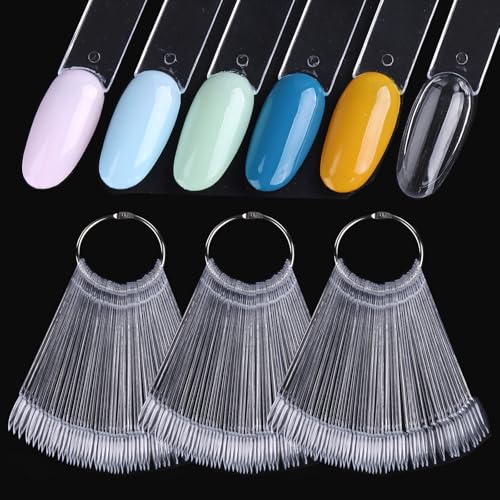 150 Pcs Clear Nail Swatch Sticks with Ring, Oval Shape Nail Swatches for Gel Polish, Transparent Acrylic Tips for Organization, Displaying Colors and Training Nails tech Supplies for Home or Salon Use - color: Clear Oval New