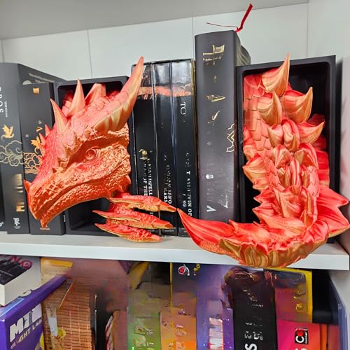Dragons Awakening Book End – Fantasy Book Nook Insert for Dragon Readers – Unique Home Decor for Bookshelves & Libraries (Head and Tail - Sun Dragon) - color: Head and Tail - Sun Dragon