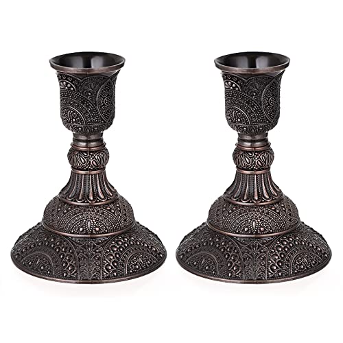 OwnMy Set of 2 Elegant Taper Candle Holders Vintage Metal Taper Candlestick Holders, 4 Inch Tall Taper Candle Stands Decorative Taper Candelabra Set for Dining Table Centerpieces Wedding, Red Bronze - color: Red Bronze